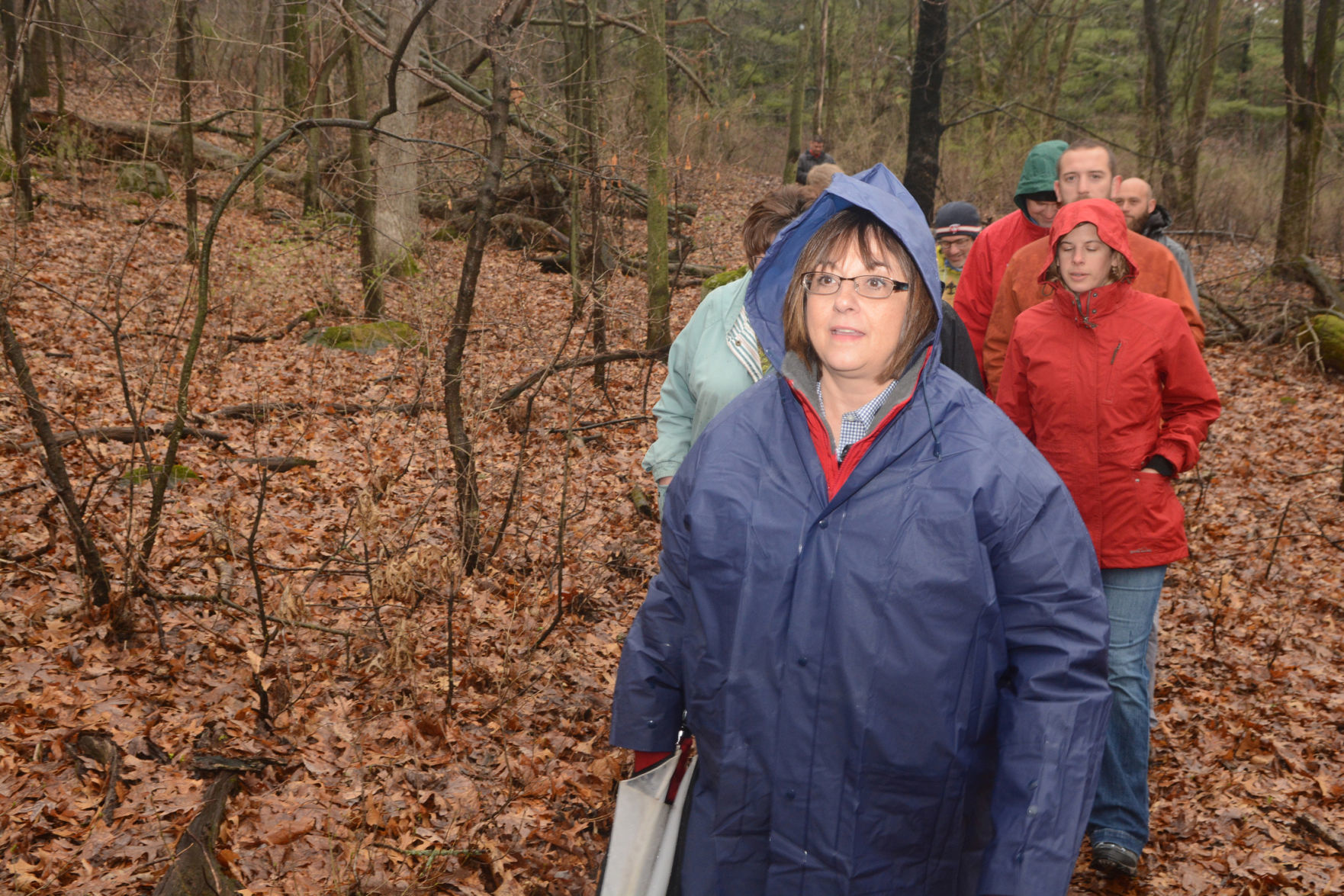 April 2014 -- First Lady's rainy walk in the woods